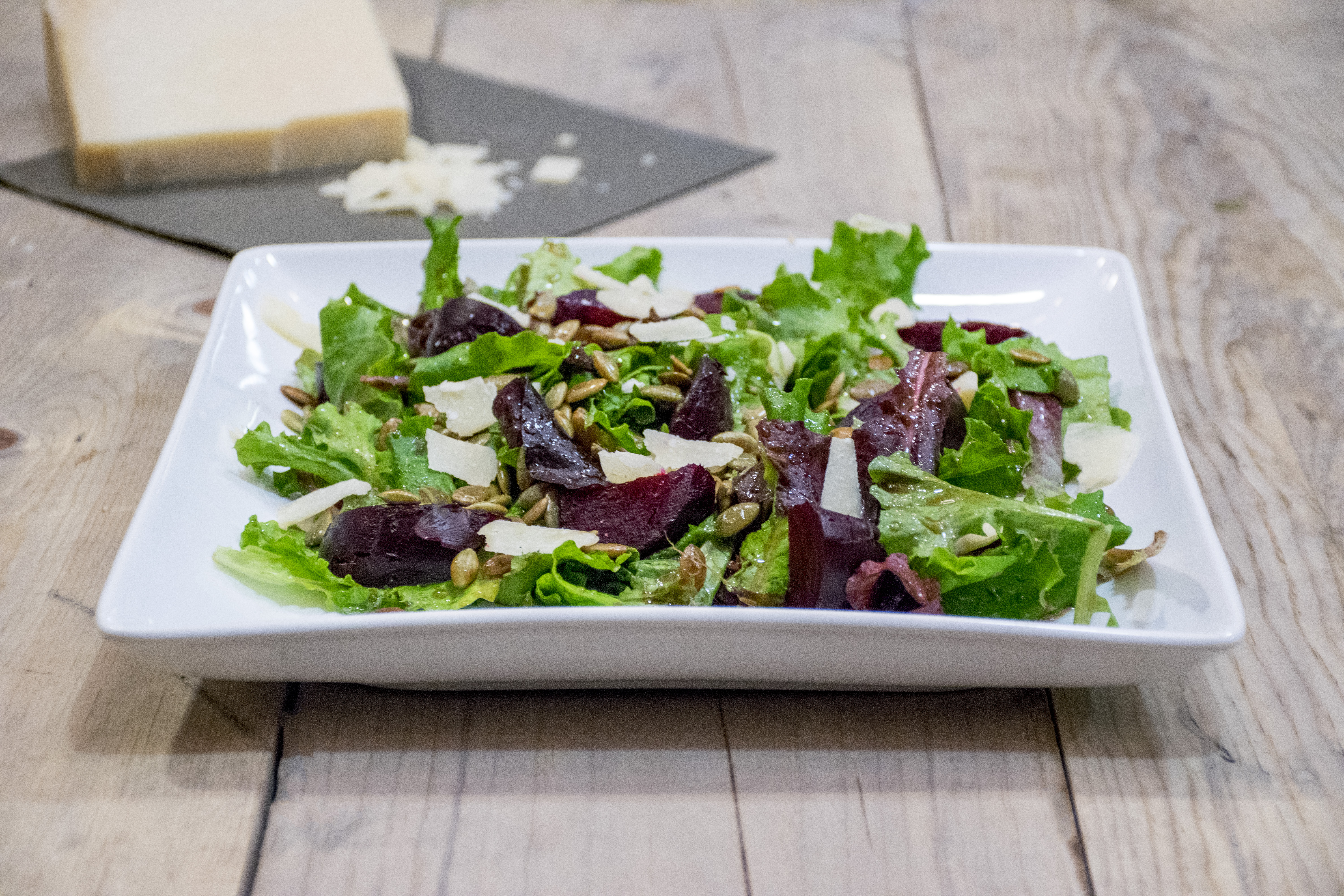 roasted beet, parmesan, mixed greens and pumpkin seed salad
