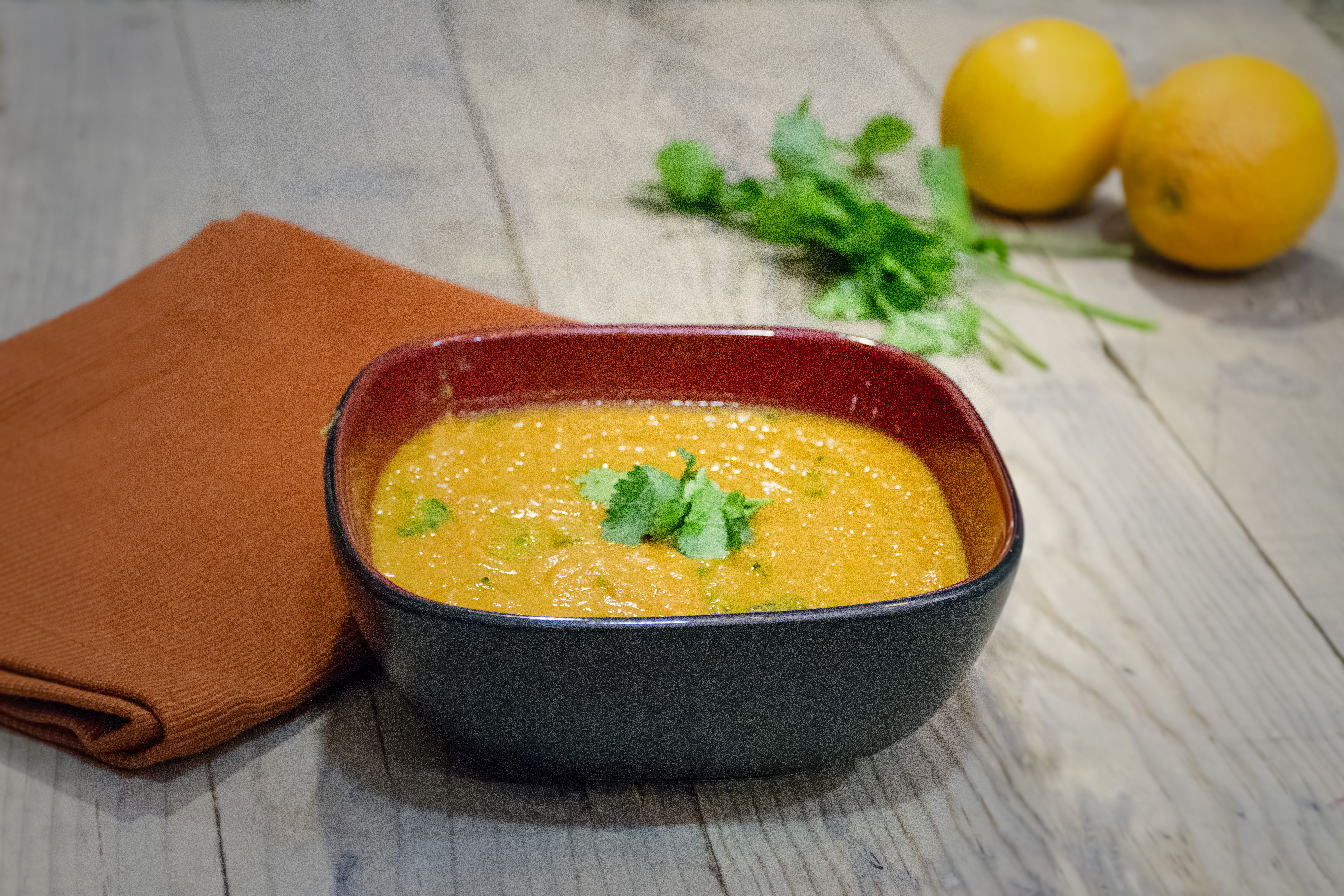 spiced carrot, orange and cilantro soup