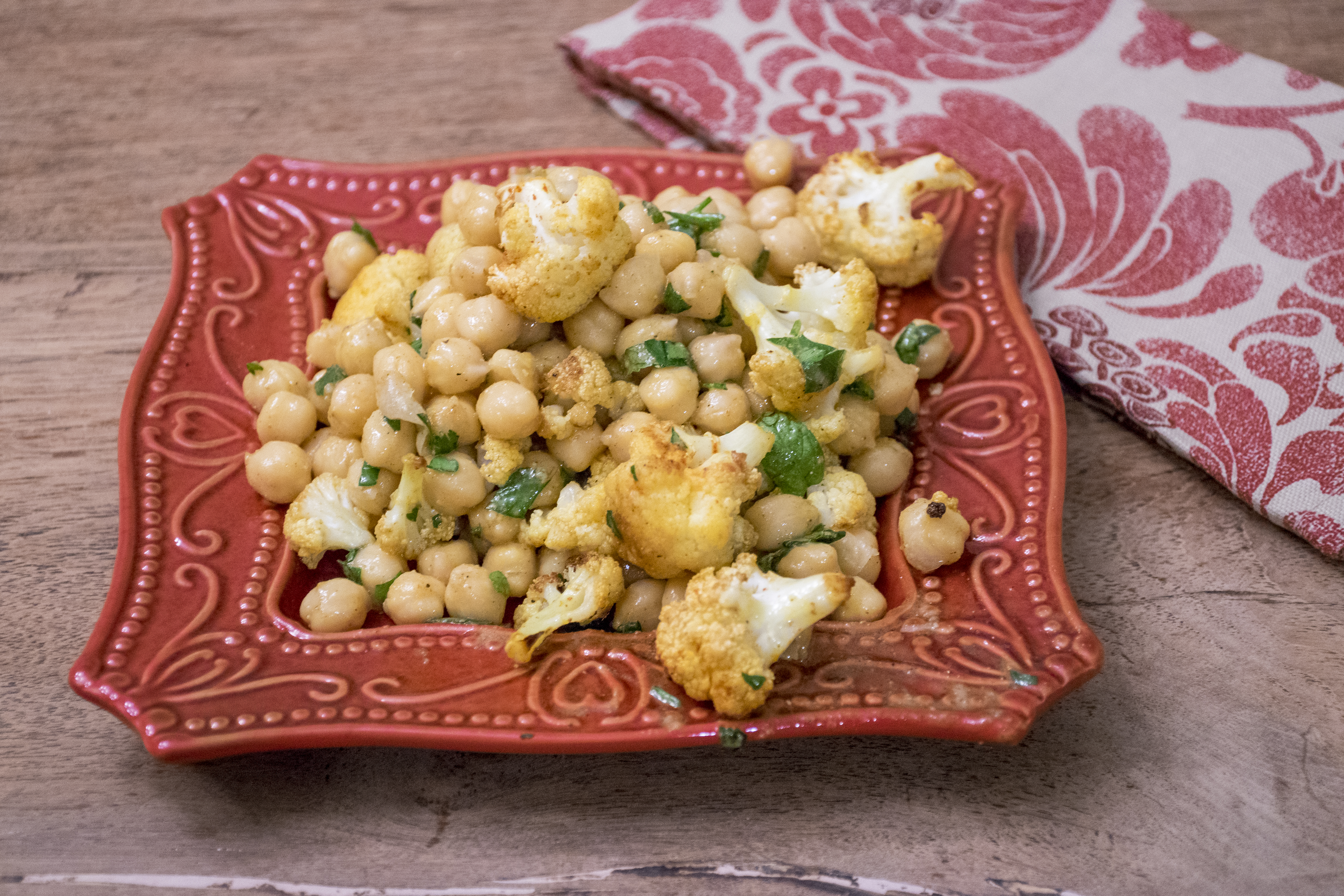 spiced chickpea and roasted cauliflower salad with herbs